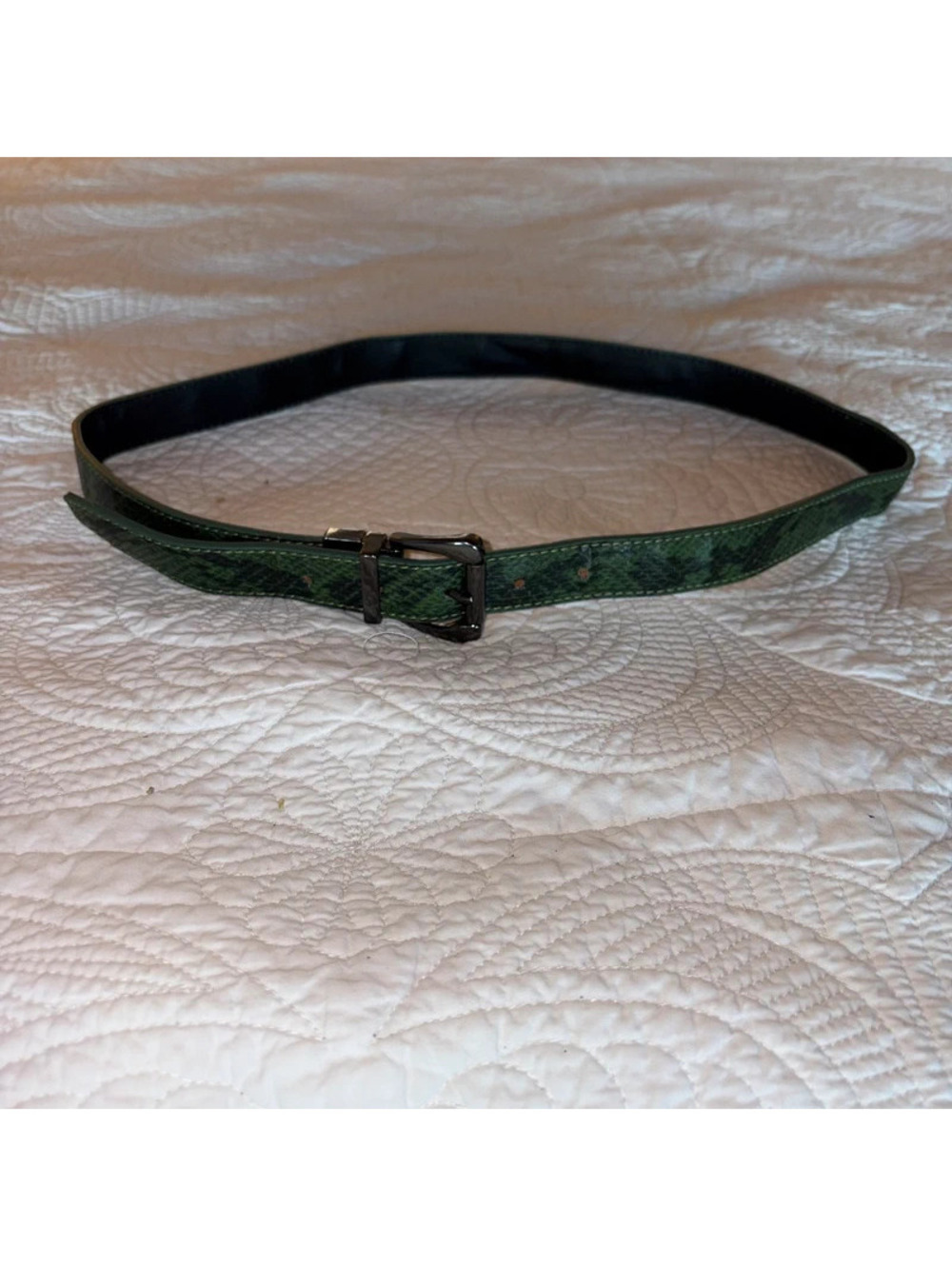 Dark Green and Black Belt with Faux Reptile Design
